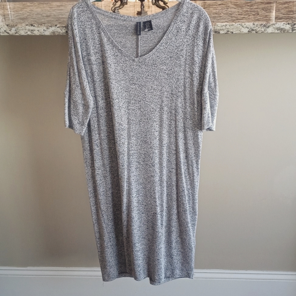 Paraphrase Women's Gray Marled Specked V-Neck Knit Tunic 3/4 Sleeve Dress XS